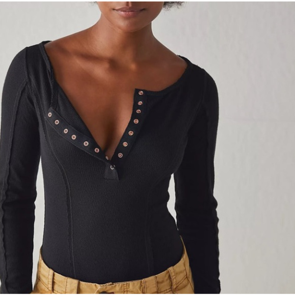 NWT‎ Free People Sloane Bodysuit in Black